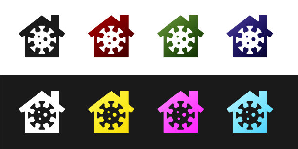 在黑白背景上设置居家图标隔离。2019 - ncov冠状病毒。向量图片下载