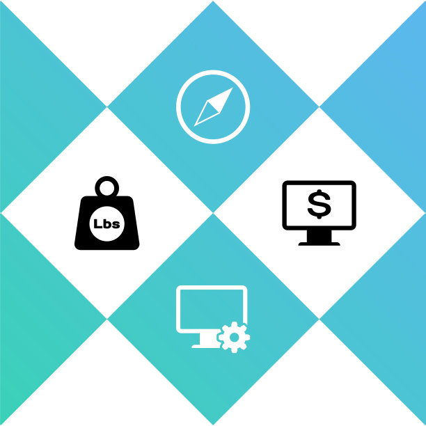 设置体重磅，电脑显示器和齿轮，风上升和显示器与美元图标。向量图片下载