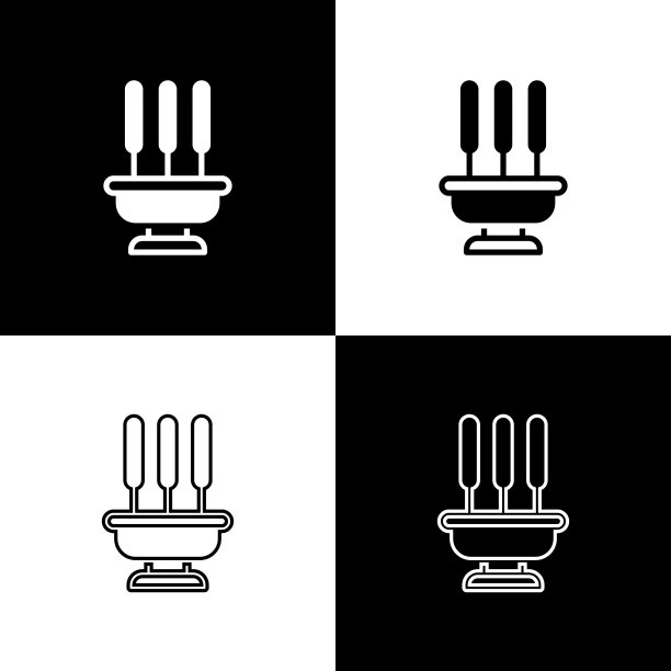 设置燃烧的香薰图标孤立在黑白背景。向量图片下载