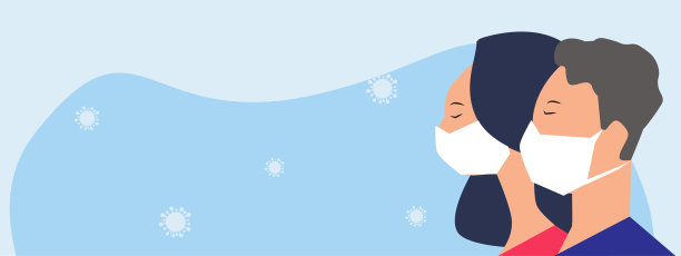 保持安全的距离。男人和女人戴着口罩保护自己免受污染和病毒。素材图片