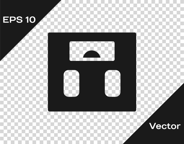 黑色浴室秤图标孤立的透明背景。体重测量设备。体重秤健身运动概念。向量图片下载