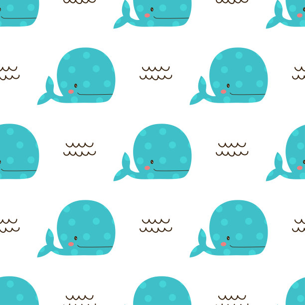 无缝模式与可爱的鲸鱼，矢量插图图片下载