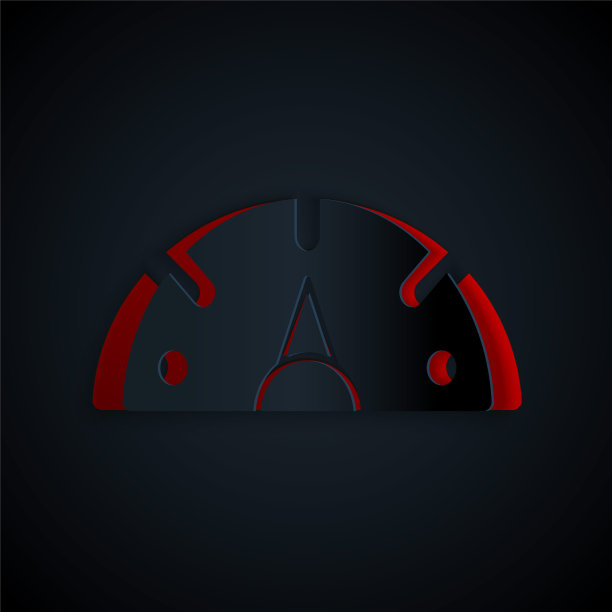 剪纸速度计图标孤立在黑色背景。纸艺术风格。向量图片下载
