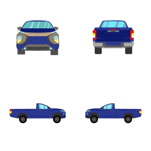 白色背景上的蓝色单驾驶室皮卡图片下载