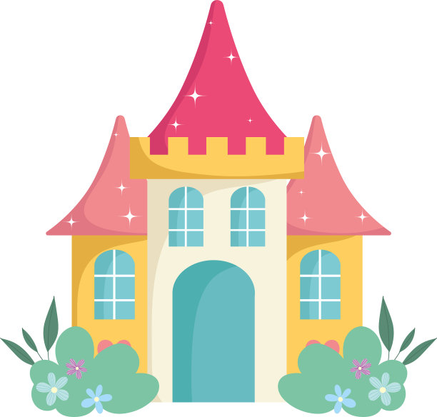 卡通城堡童话花朵孤立图标图片下载