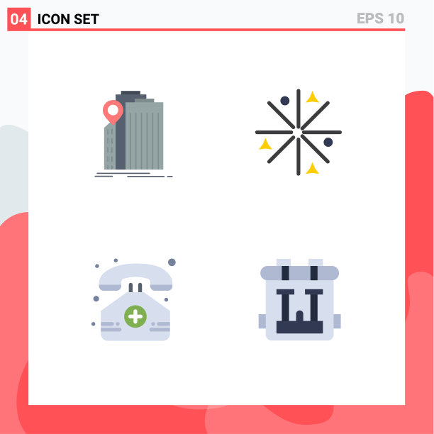 在银行医院的网格上设置4个平面图标图片下载