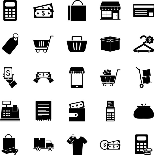 盒子和购物图标设置剪影风格图片下载