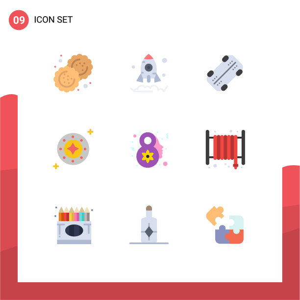 为女性宇宙设置9个平面颜色的网格图片下载