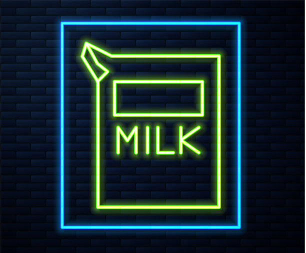 发光的霓虹灯线纸包装牛奶图标图片下载
