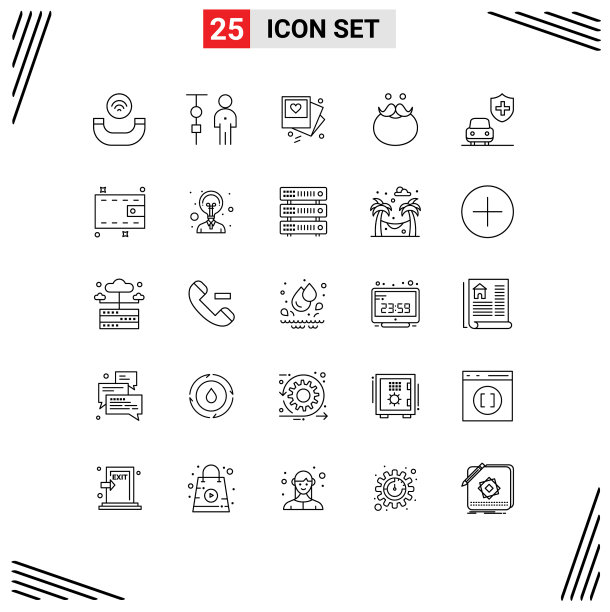 设置25个现代的汽车UI图标符号图片下载