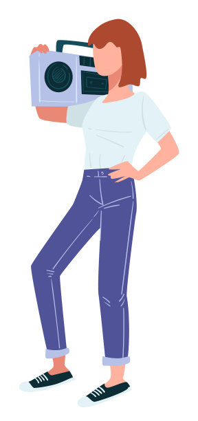 肩上扛着老式录音机的少女图片下载