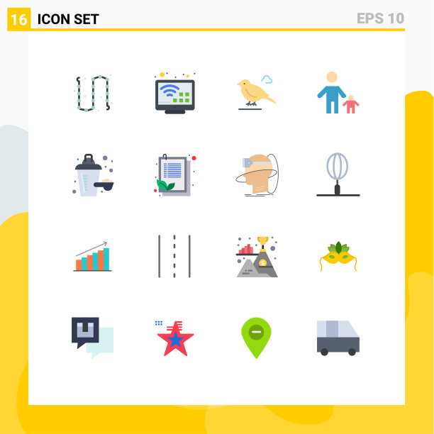 为儿童家庭电视设置16个平面颜色网格图片下载