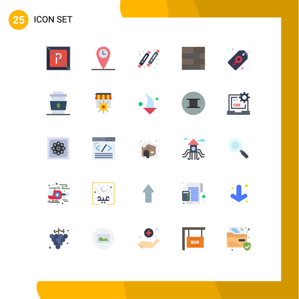 25个主题平色和可编辑的符号图片下载