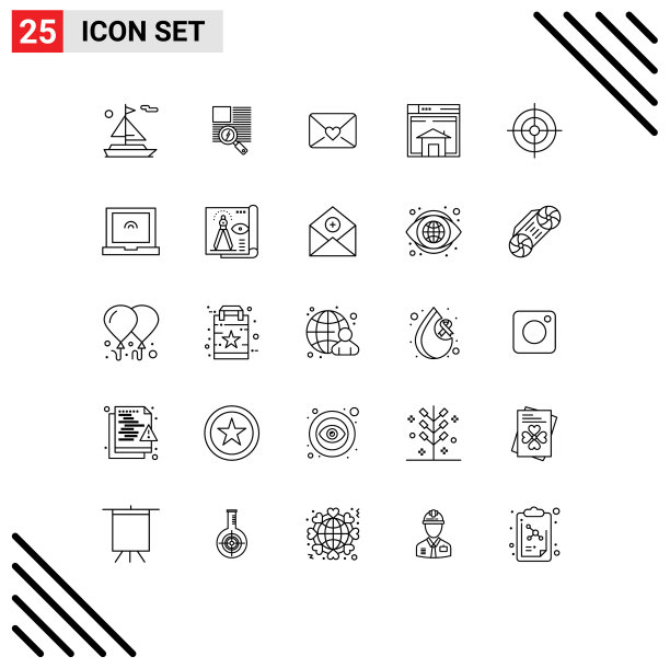 象形图设置了25个简单的线条界面图片下载