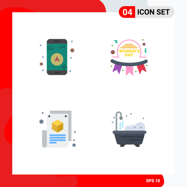 4个通用的平面图标设置为网络和移动图片下载