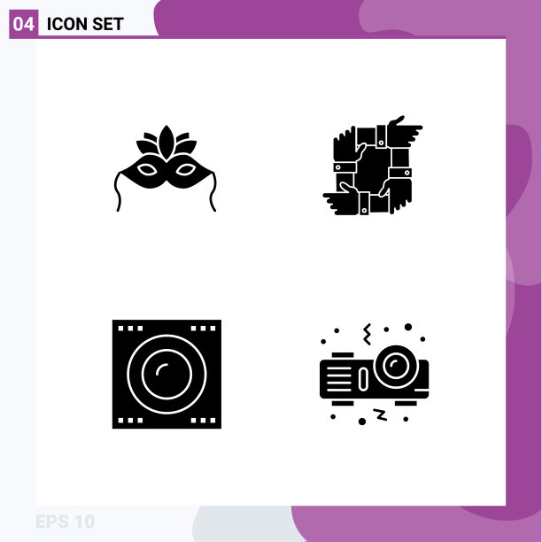 象形文字设置4个简单的固体字形面具图片下载