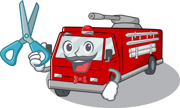 笑脸搞笑的理发师消防车卡通人物图片下载