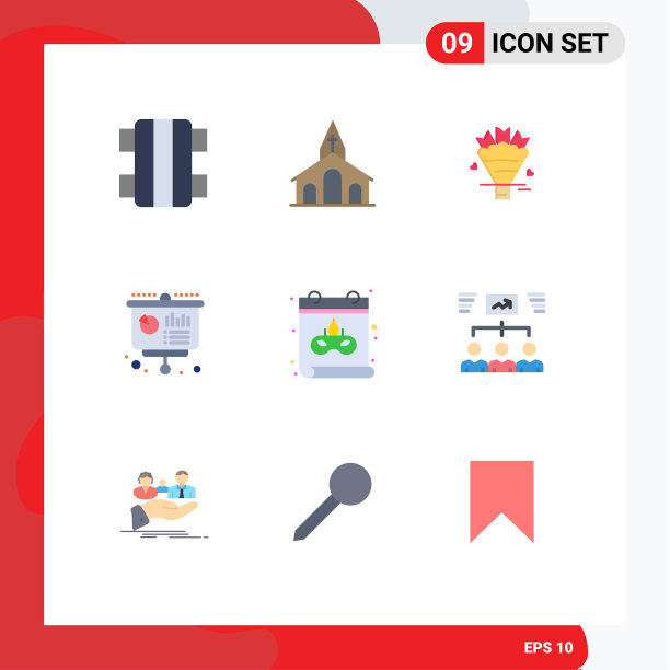 可编辑线包9个简单的平面颜色图片下载