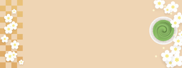 意象春天，白梅和绿茶，格子图案的背景图片下载