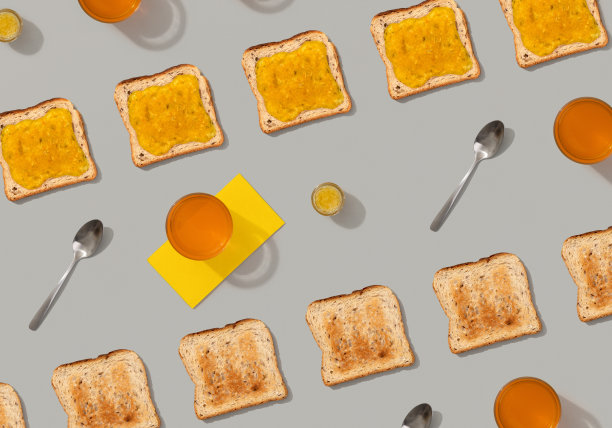 灰色背景上的面包和柠檬果酱图案图片下载