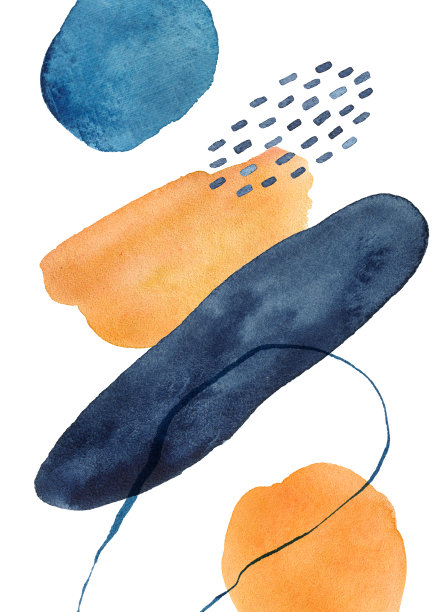 水彩抽象造型艺术的蓝色和金色。水彩的安排。图片下载