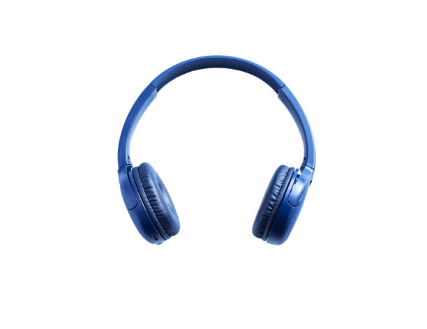 蓝色蓝牙耳机隔离在白色图片下载