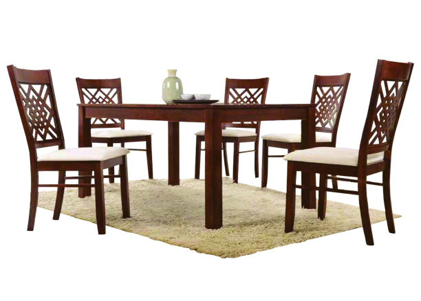 餐桌和椅子孤立在白色背景上。豪华和现代的餐桌设置不同的风格和大小。石材桌面，钢化玻璃，木制桌面和舒适的餐椅。图片下载