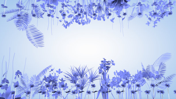 幻想装饰背景与植物和花卉，3D渲染图片下载