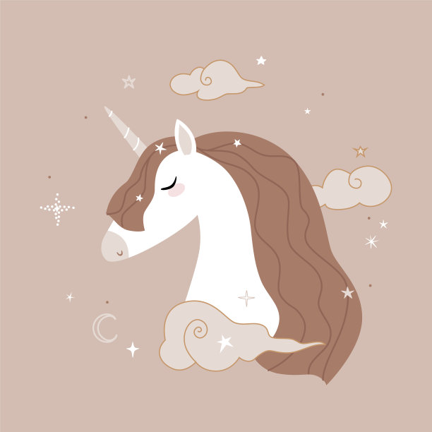 程式化的扁平独角兽风格。现代柔和的调色板。可爱女孩的艺术。向量。图片下载