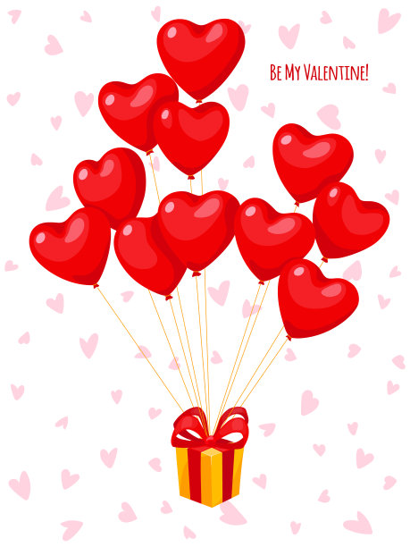 情人节贺卡、可爱的礼盒和心形气球。是我的情人。白色的背景和粉红色的小心。图片下载