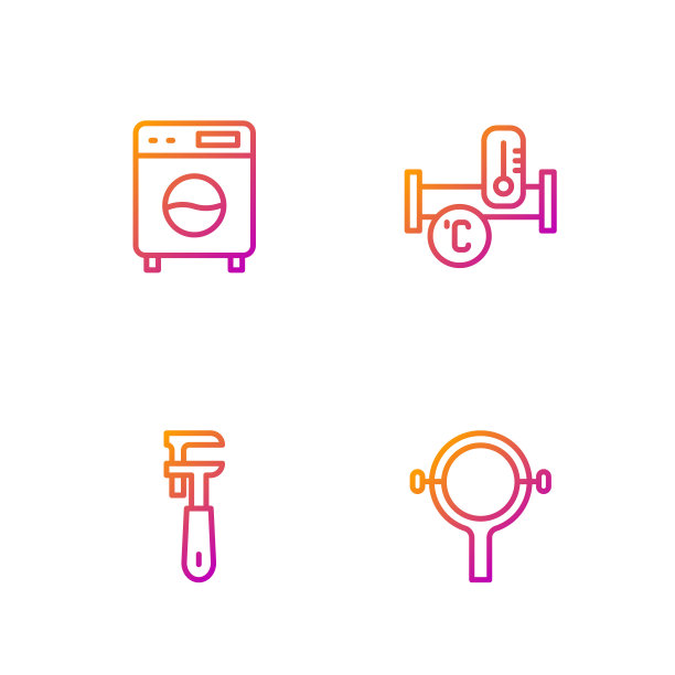 设置线过滤器扳手，管道可调，垫圈和工业金属管。渐变颜色图标。向量图片下载