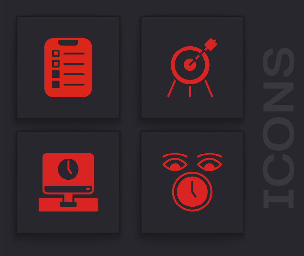 时钟、待办事项列表或计划、目标运动和监控时间图标矢量素材图片下载