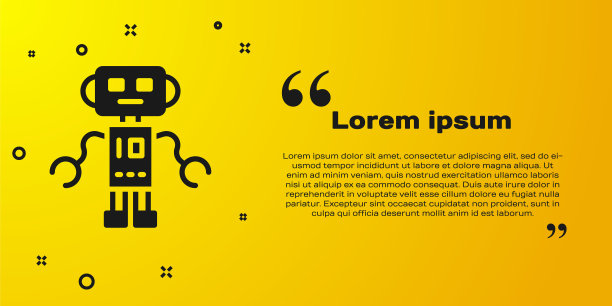 黑色机器人玩具图标孤立在黄色背景。向量图片下载