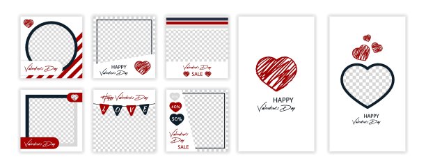 可编辑的矢量移动故事和张贴墙纸布局的推广。社交网络的情人节模板图片下载