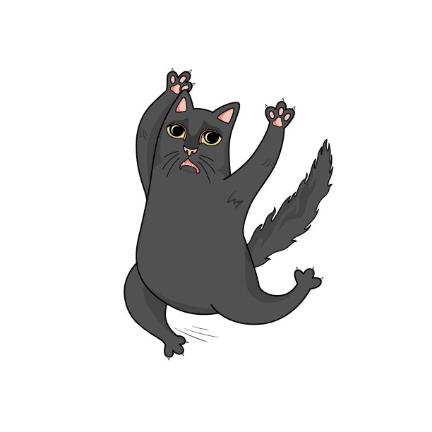 矢量黑猫被吓跑了。恐慌,震惊,惊喜。猫举起爪子。有趣的角色设计图片下载