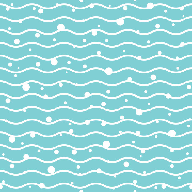 带气泡的波浪线。无缝纹理与浅蓝色滚动线在蓝色背景。图片下载