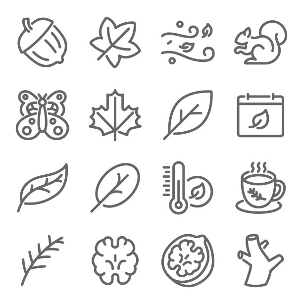 秋天秋天季节图标插图矢量集。包含如树叶，冬天，咖啡，蝴蝶，核桃，松鼠等图标。扩展的StrokeFall秋天季节图标插图矢量集。包含如树叶，冬天，咖啡，蝴蝶等图标图片下载