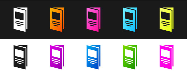 设置宣传册模板布局图标孤立的黑白背景。公司年报，目录，杂志，传单模型。向量图片下载