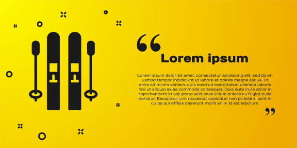 黑色滑雪和棍棒图标孤立在黄色背景。极限运动。滑雪设备。冬季运动图标。向量图片下载