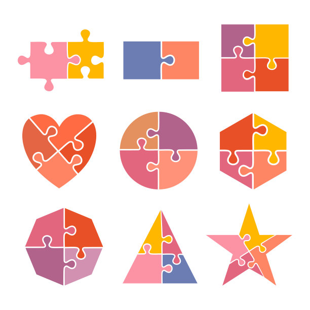 一套彩色的拼图在白色的背景。图片下载