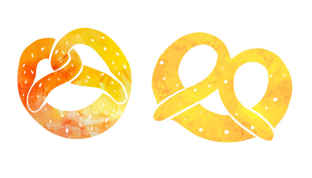 一套水彩剪影巴伐利亚椒盐卷饼。烤面包屑。慕尼黑啤酒节上的德国食物。矢量图图片下载