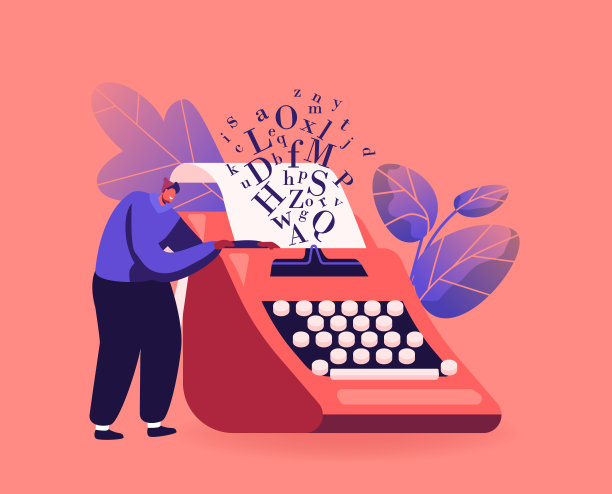 叙事爱好，创意概念。站在巨大的打字机前图片下载