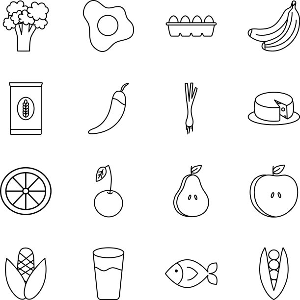 图标设置健康食品和水玻璃线图片下载