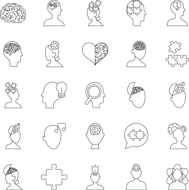 心脏和心理健康图标设置线条风格图片下载