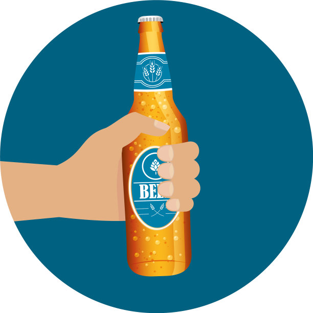 手持金色啤酒瓶设计图片下载