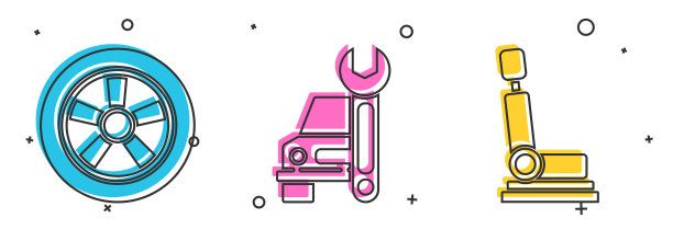 设置汽车轮车服务和汽车座椅图标图片下载