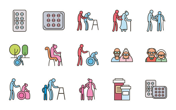 祖母和祖父的线条和填充风格图片下载