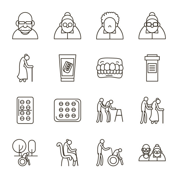 祖母和祖父线风格的图标集图片下载