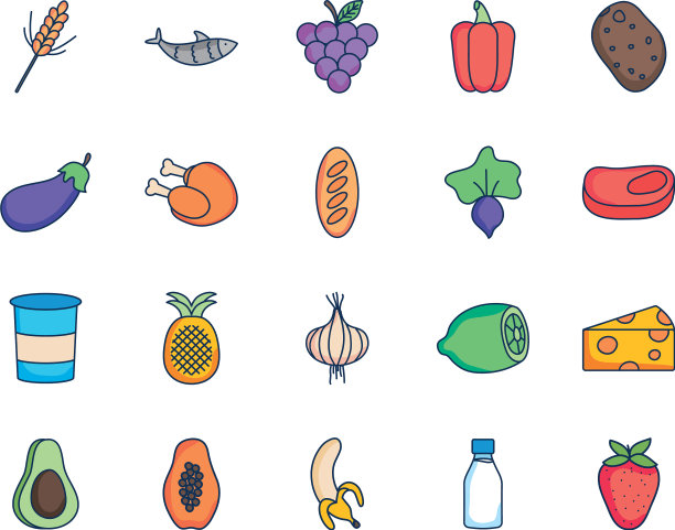 烤鸡和健康食品的图标设行图片下载