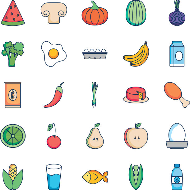 图标设置蘑菇和健康食品线填补图片下载